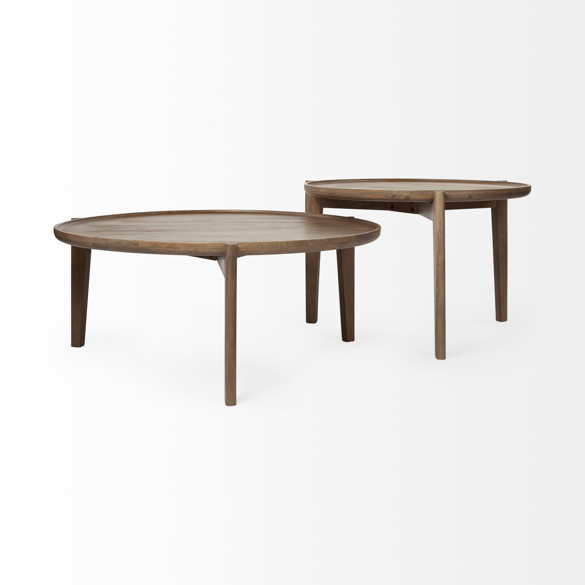 Clever (Set of 2) 40" & 31" Round Brown Solid Wood Nesting Coffee Tables